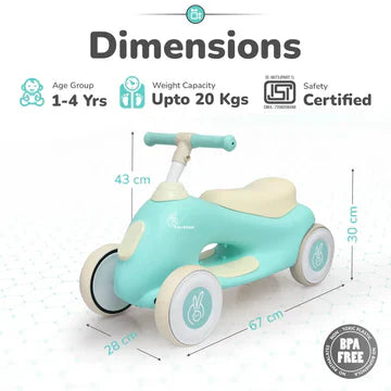 R for Rabbit Baby Balance Bike - Green Cream | 135° Steering, ABEC Bearing & Wide TPE Wheels
