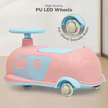 R for Rabbit 3-in-1 Swing Car for Kids - Pink Blue | Swing, Push & Pull Along Ride On