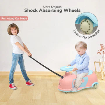 R for Rabbit 3-in-1 Swing Car for Kids - Pink Blue | Swing, Push & Pull Along Ride On