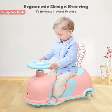 R for Rabbit 3-in-1 Swing Car for Kids - Pink Blue | Swing, Push & Pull Along Ride On