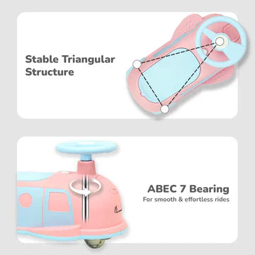 R for Rabbit 3-in-1 Swing Car for Kids - Pink Blue | Swing, Push & Pull Along Ride On