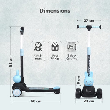 R for Rabbit Road Runner Bunny Kick Scooter - Black Blue