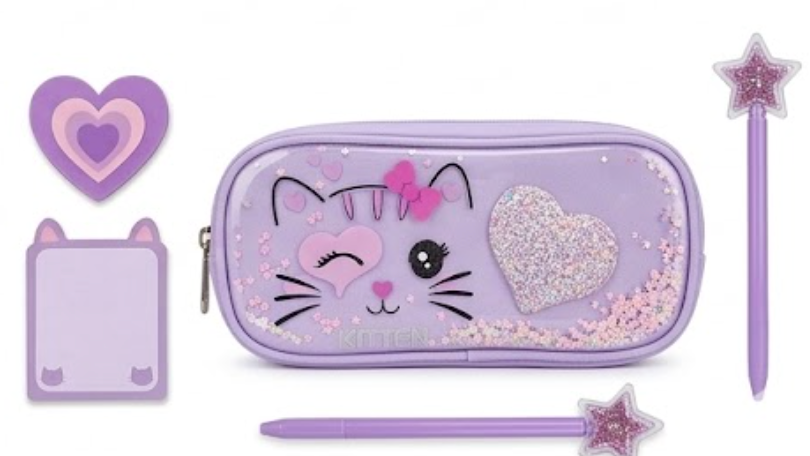 Kitten Pencil Case with Glitter Heart