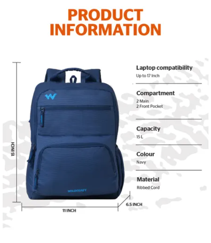 Wildcraft Drifter 15 Backpack - Navy