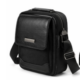 Men's Black Leather-Style Crossbody Messenger Bag