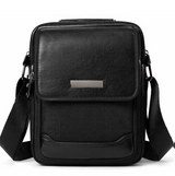 Men's Black Leather-Style Crossbody Messenger Bag