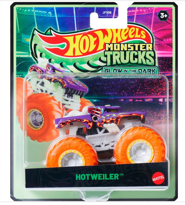 Hot Wheels Monster Trucks Glow in the Dark - Hotweiler Purple Flame Edition (JFX08)