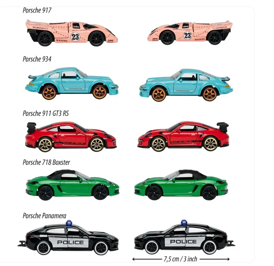 Majorette Porsche Edition Diecast Car Gift Pack – Set of 5 Porsche Model Cars | Premium Metal Collectible Vehicles with Opening Parts