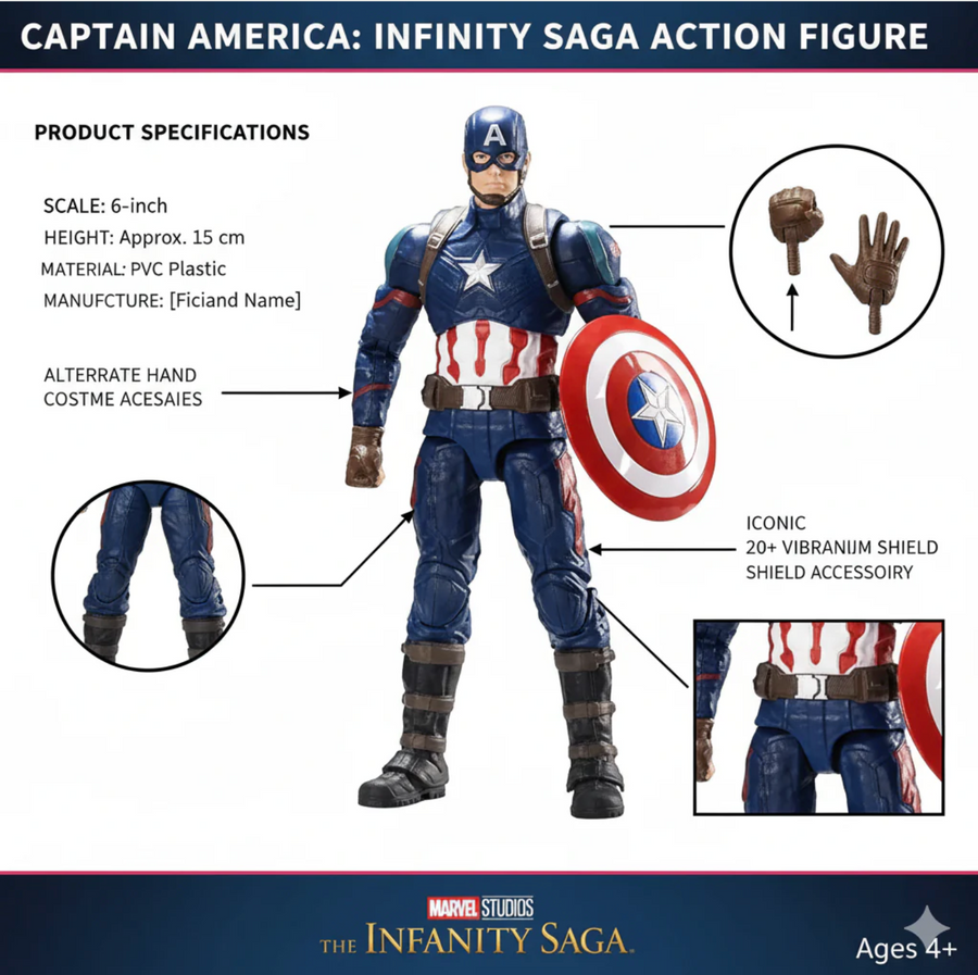 TakTak Toys Marvel Avengers Endgame Captain America Premium Action Figure with Shield