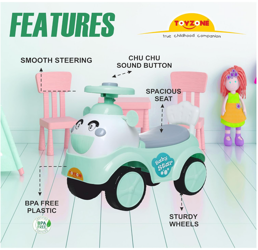 Toyzone Baby Star Panda Ride-On Car for Kids – BPA Free with Chu Chu Sound