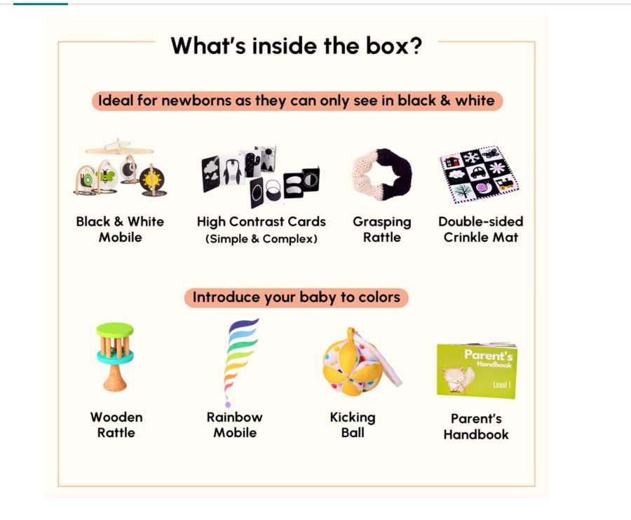Curious Cub Play & Learn Montessori Kit – 8-in-1 Infant Sensory Box | 0-3 Months