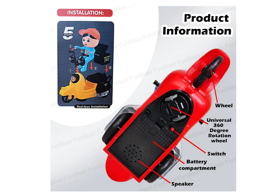Fast Food Motorcycle Toy for Kids – Bump and Go Musical Tricycle