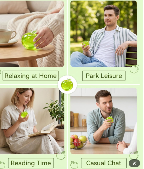 Crystal Apple Squishy - Lifestyle collage relaxing park reading