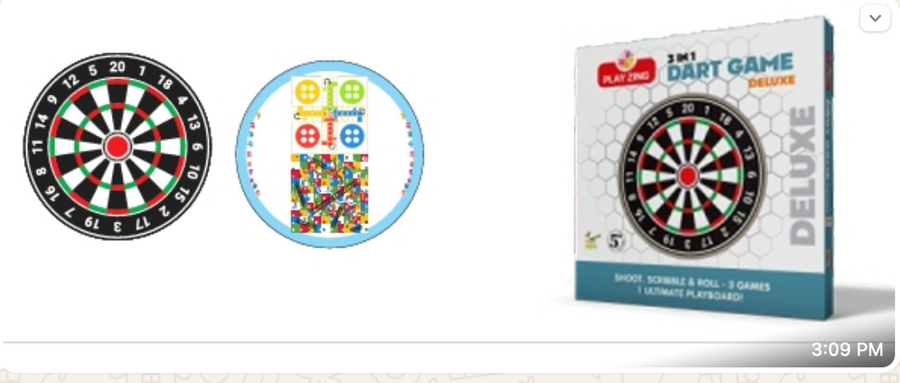 3 in 1 Dart Game Deluxe - dartboard and Ludo Snakes & Ladders sides with box