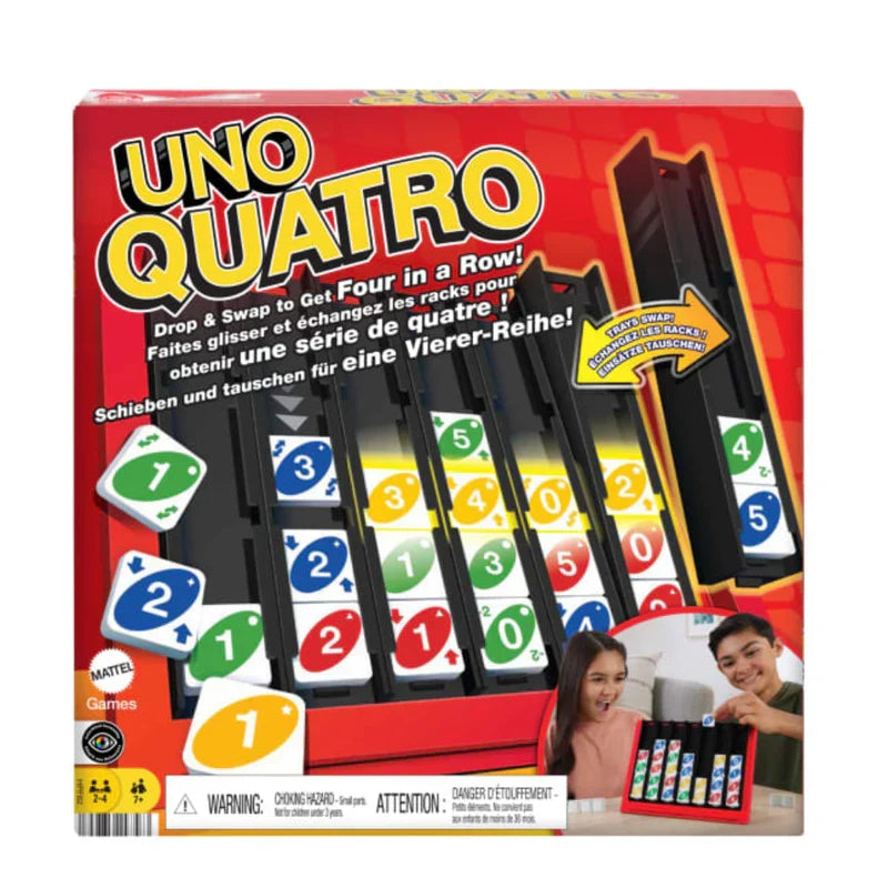 UNO Quatro Game – Drop & Swap Strategy Board Game for 2-4 Players