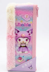 Kuromi Fluffy Glitter Pencil Pouch – Kawaii Plush Stationery Bag