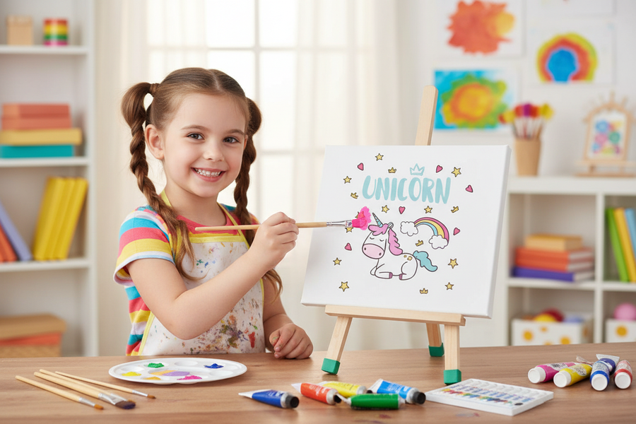 Child painting on Simarr Artistry Easel Board