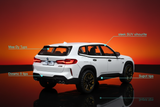 BMW XM diecast model car sunset rear view