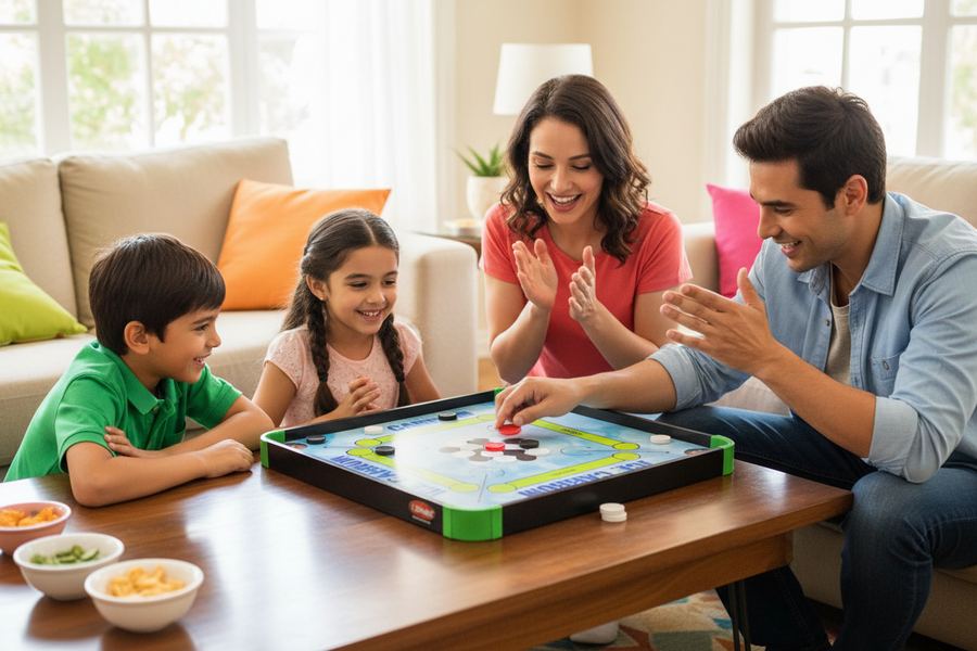 Simarr 4 in 1 Ice Carrom lifestyle family playing shot