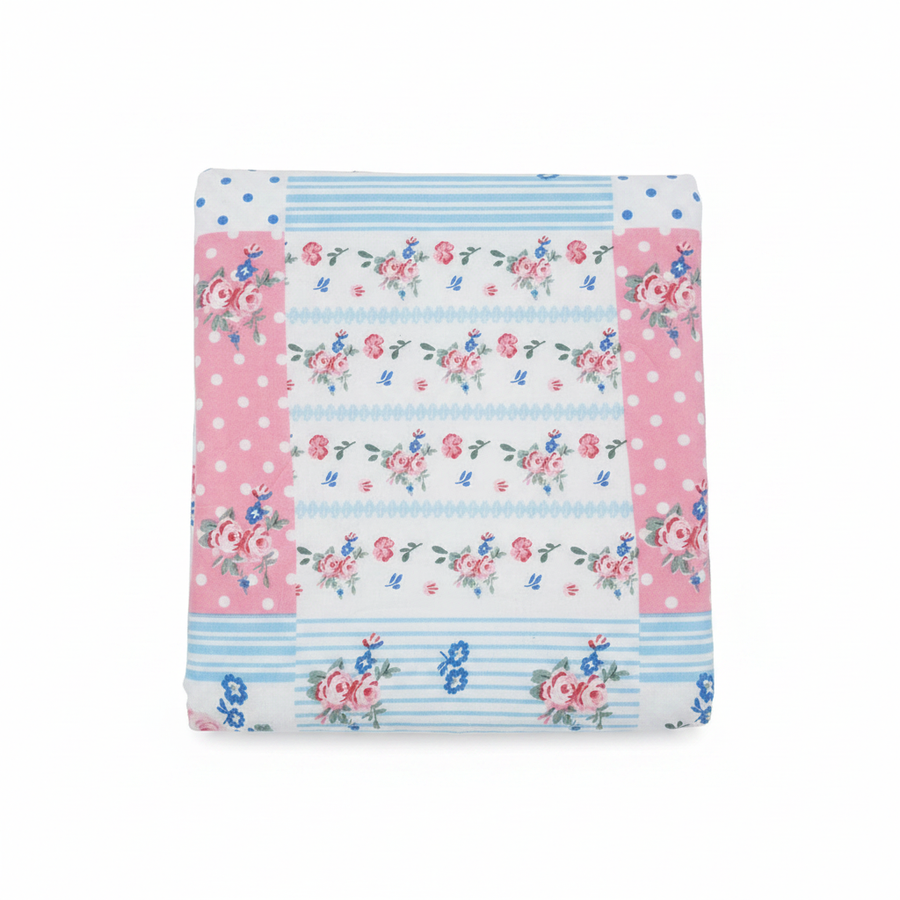 Floral striped bedsheet studio shot