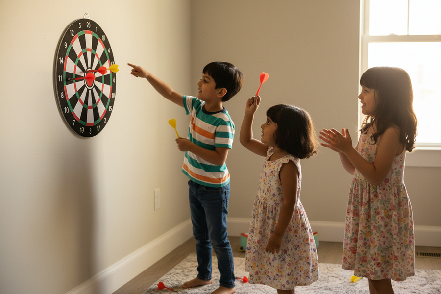 3 in 1 Dart Game Deluxe - lifestyle shot with children playing