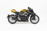 Gold black cruiser motorcycle side view white background