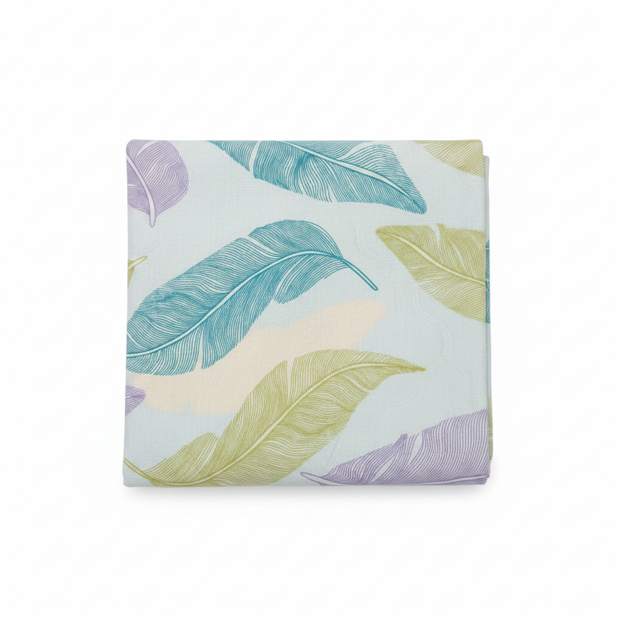 Colourful feather bedsheet studio shot