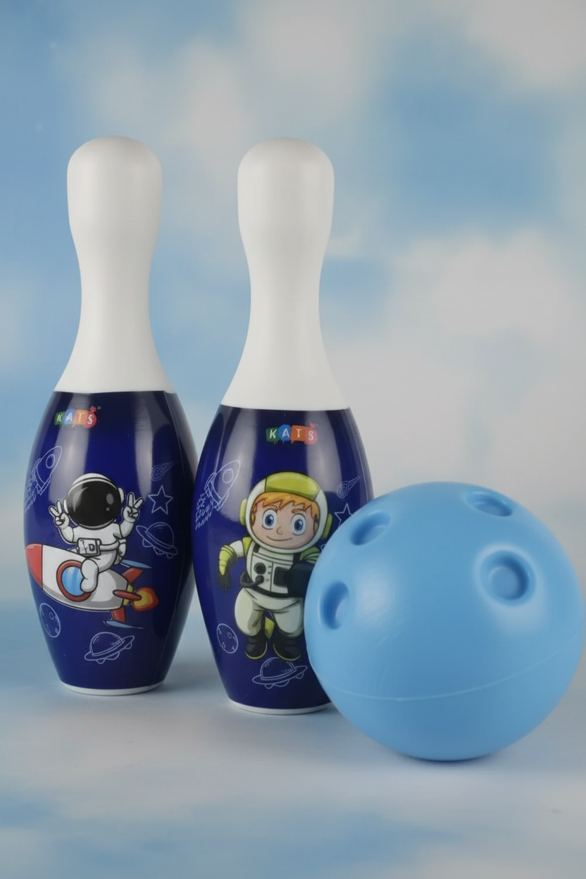 Jumbo Bowling Set - detail close-up of space-themed pins and ball