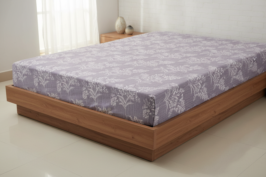Lavender comforter on bed lifestyle