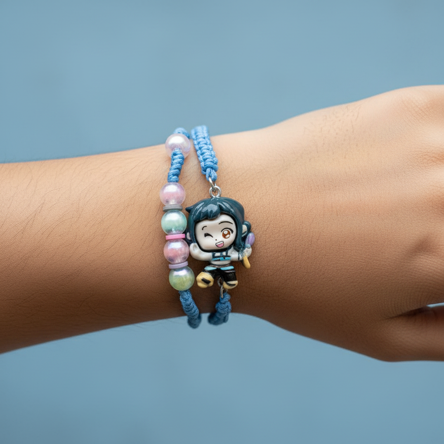 Blue K-Pop Demon Hunters bracelet worn on wrist