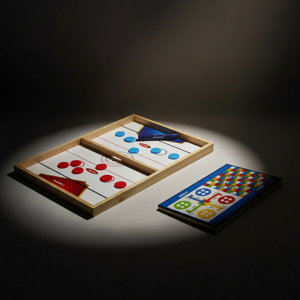 Simarr 3 in 1 String Hockey with Ludo Snakes Ladder studio product shot