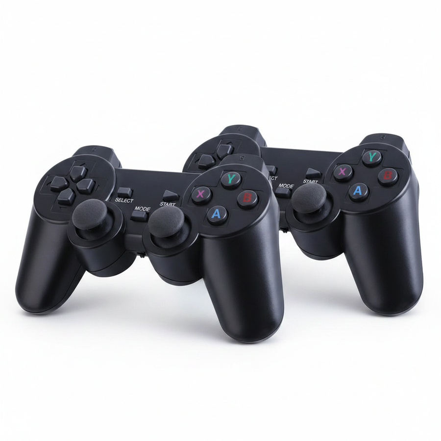 Two 2.4G wireless gaming controllers close-up view