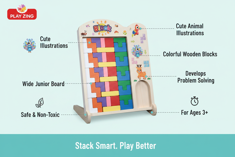 Play Zing Wooden Tetris Game Junior feature highlights