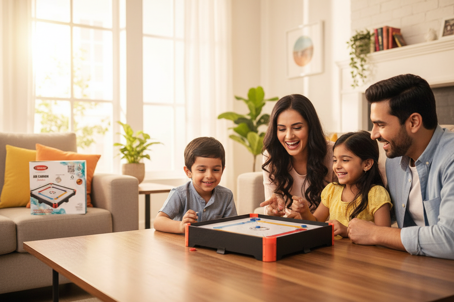 Simarr Air Carrom Jumbo lifestyle family playing shot