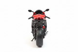 Die-cast motorcycle rear view white background