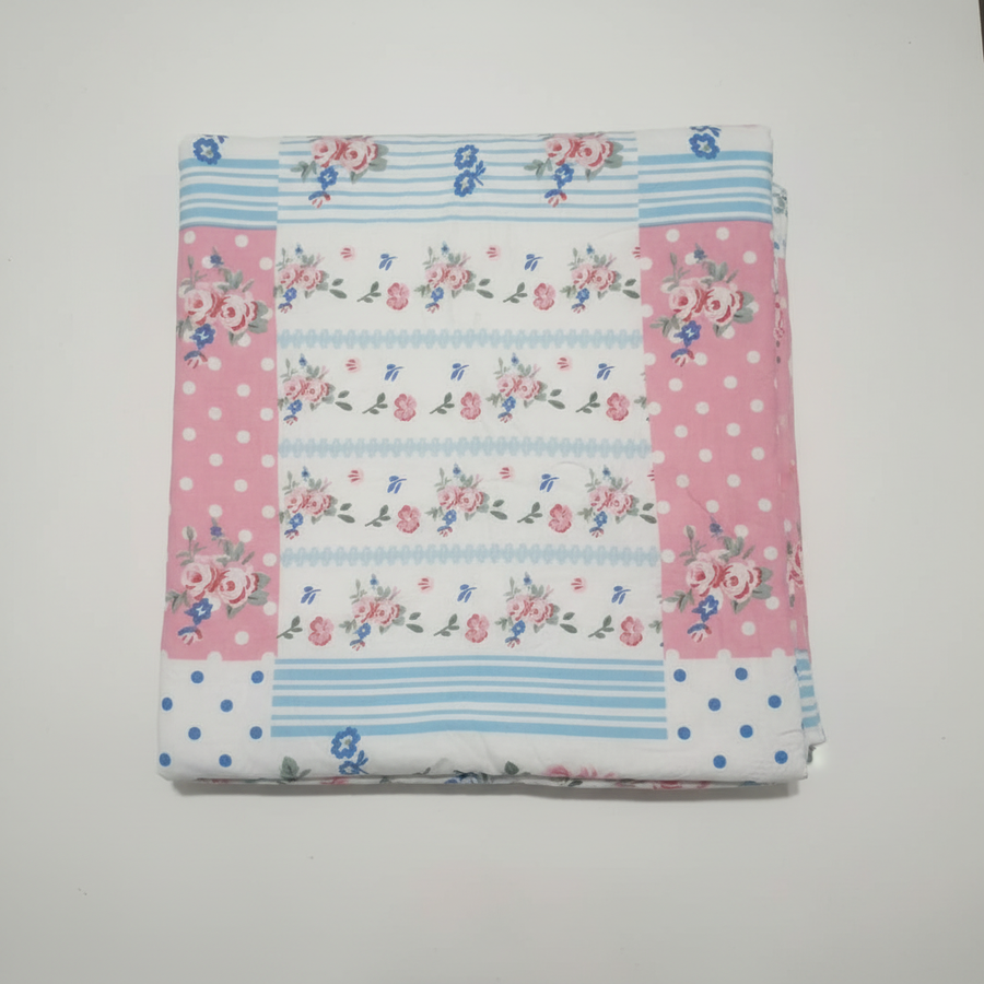 Floral striped bedsheet flat lay