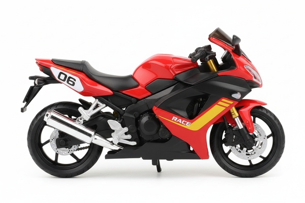 Red black RACE sport tourer motorcycle side view white background