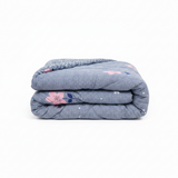 Blue floral comforter studio shot