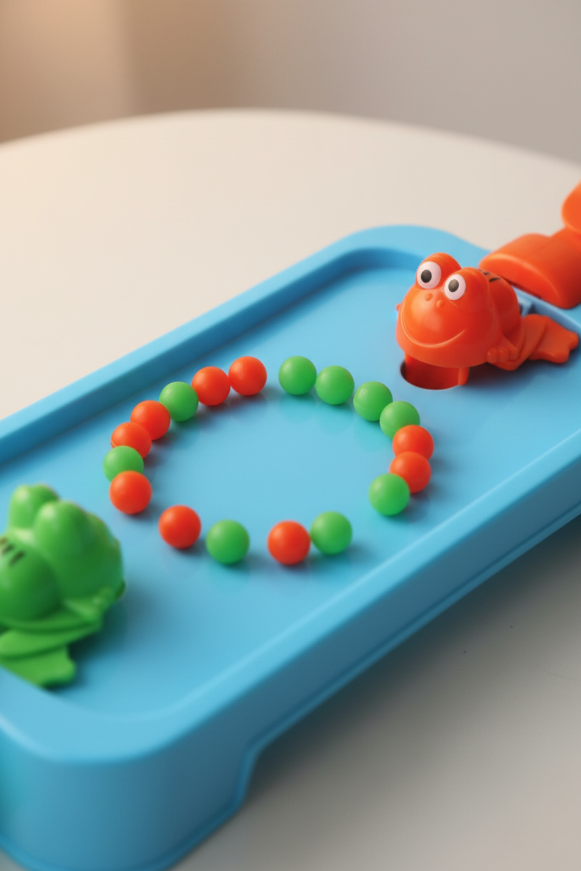 Hungry Frog Game 2 Player - detail close-up of frog figures and beads