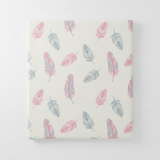 Feather print bedsheet flat lay