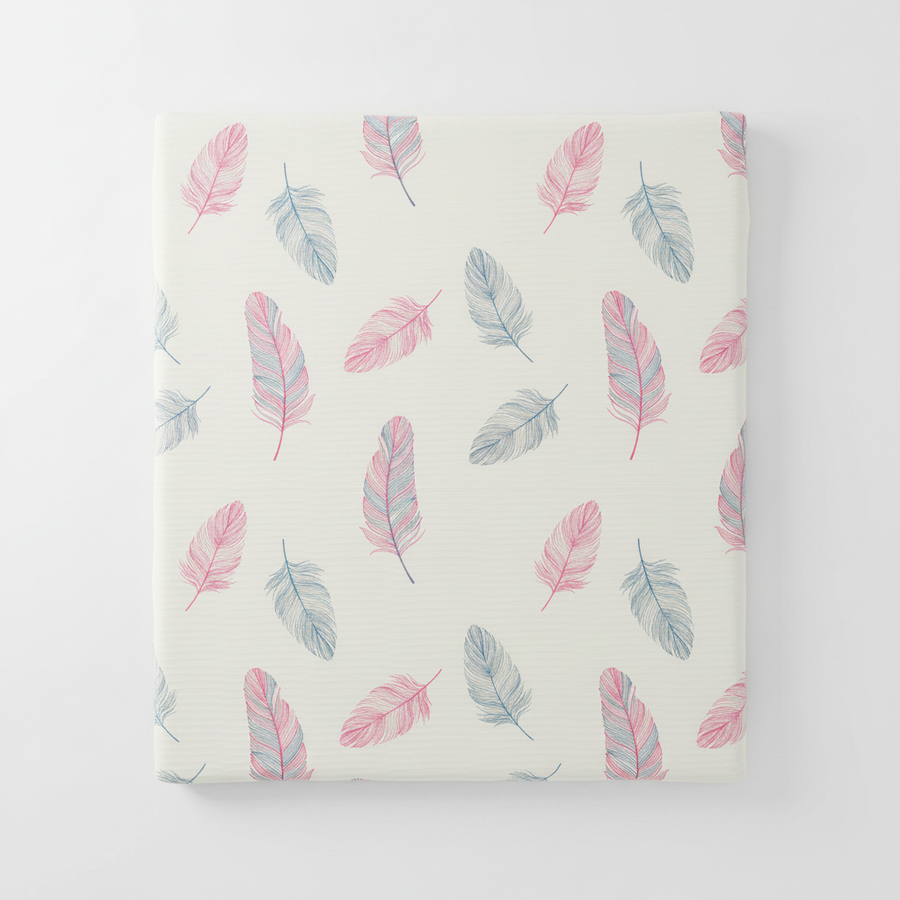 Feather print bedsheet flat lay