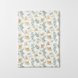 Botanical ginkgo bedsheet flat lay